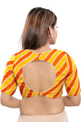 Mustard Silk Blend Back Open Padded Elbow Sleeves Saree Blouse