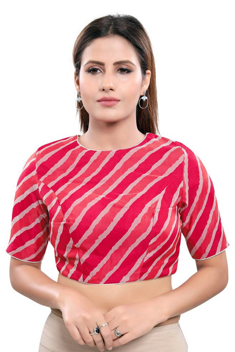 Pink Silk Blend Back Open Padded Elbow Sleeves Saree Blouse