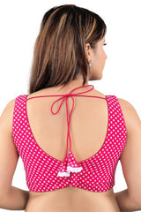 Pink Jacquard Back Open Padded Sleeveless Saree Blouse