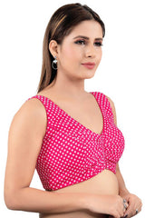 Pink Jacquard Back Open Padded Sleeveless Saree Blouse