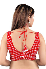 Red Jacquard Back Open Padded Sleeveless Saree Blouse