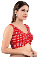 Red Jacquard Back Open Padded Sleeveless Saree Blouse