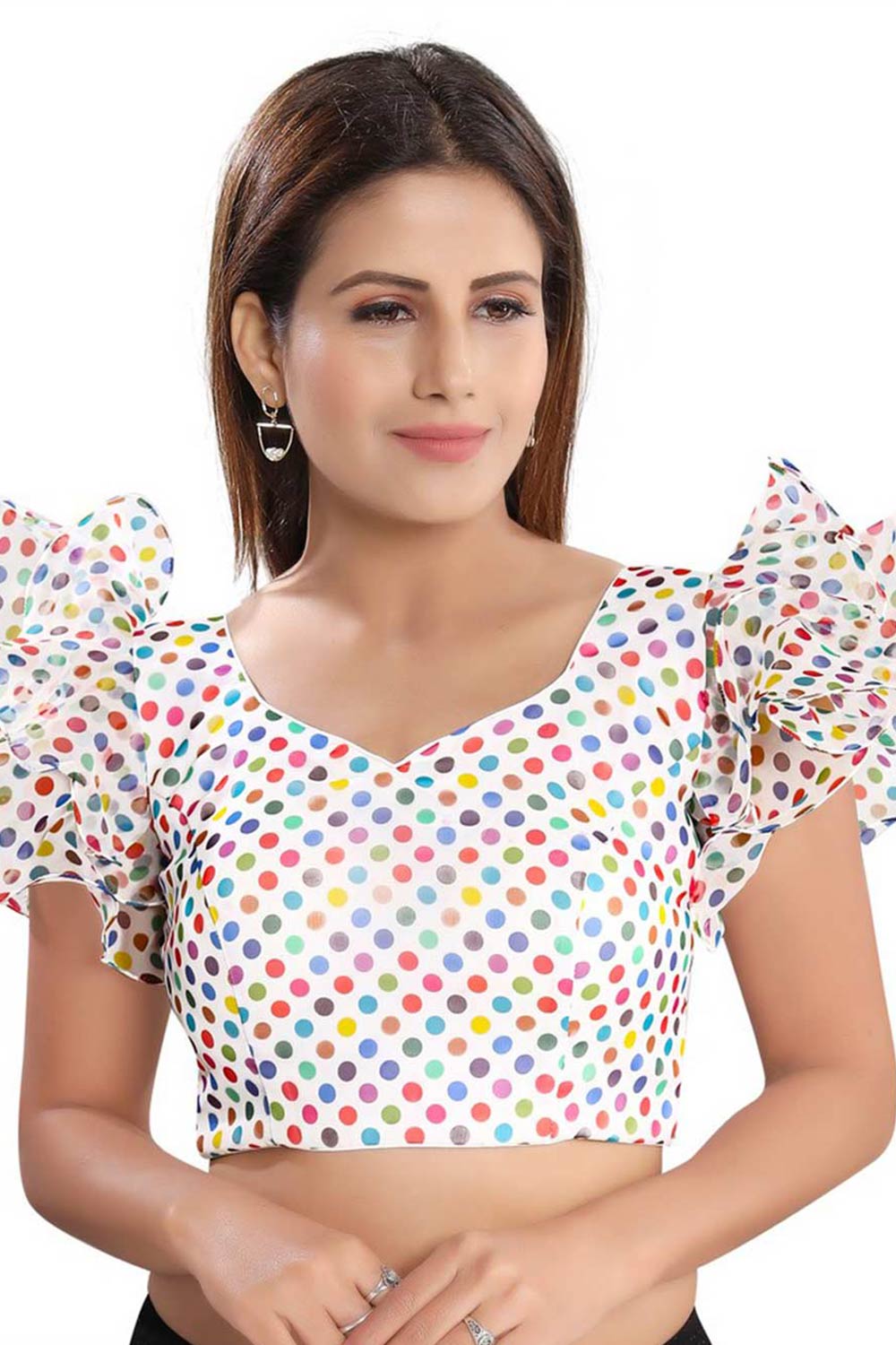 Buy Organza Polka Dot Blouse in White