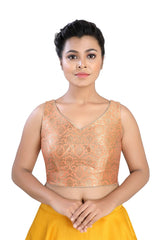 Buy Brocade Woven Blouse in Peach