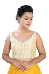 Buy Art Silk Printed Blouse in Cream