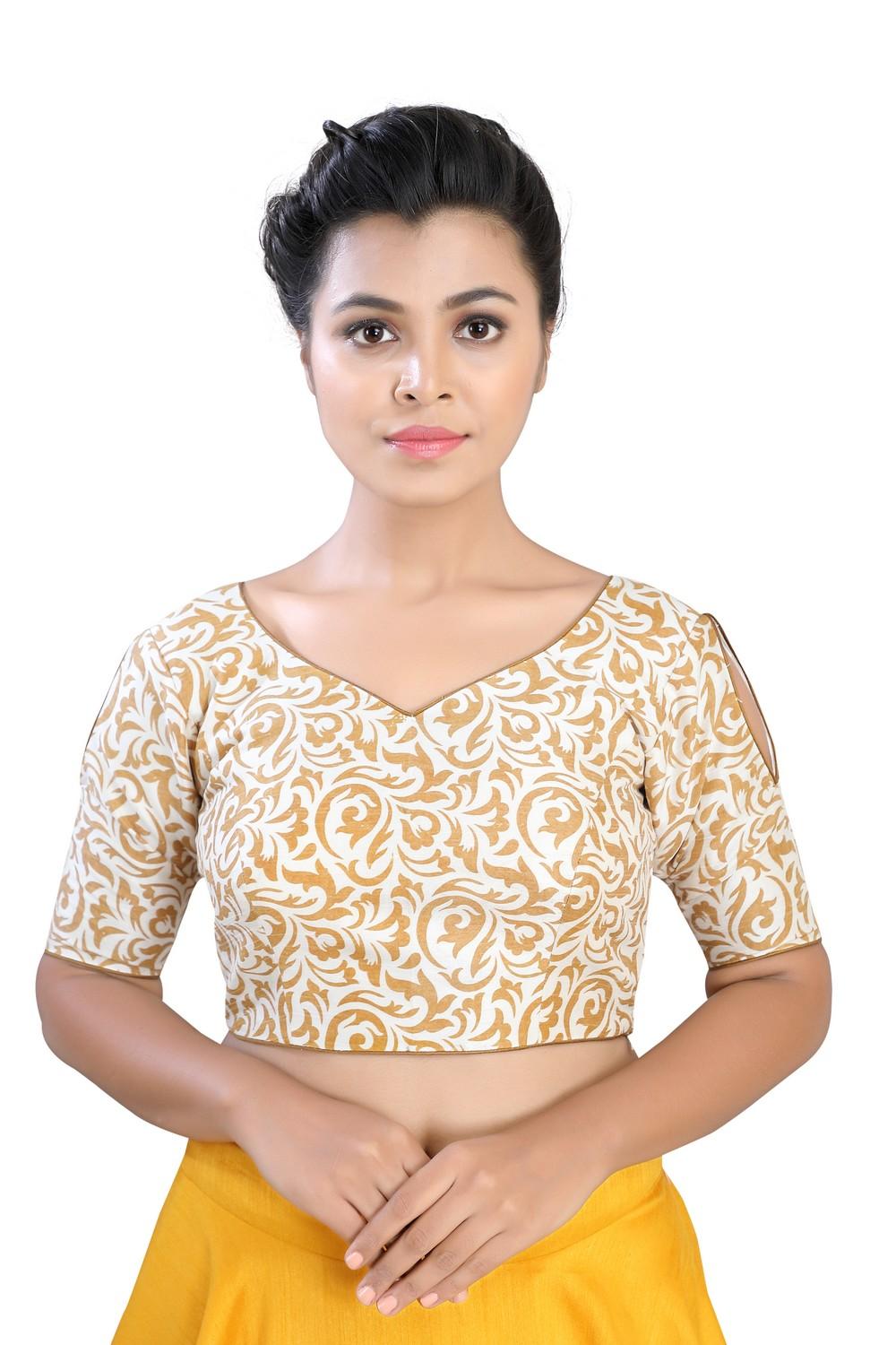 Buy Art Silk Printed Blouse in Off White