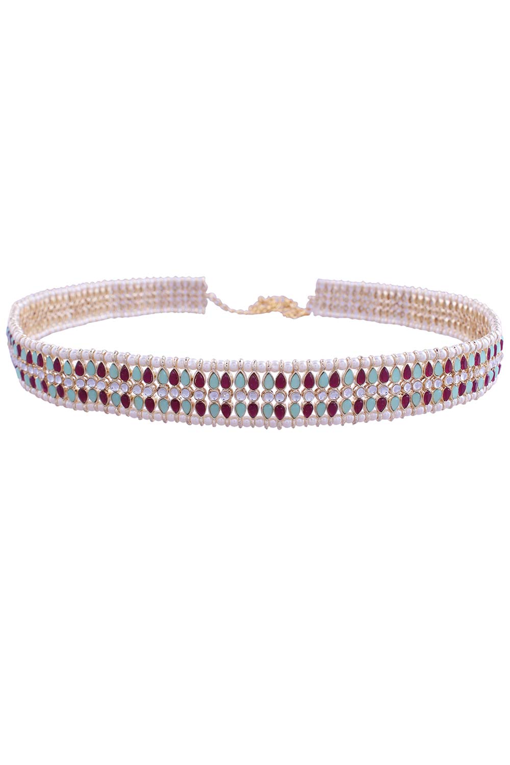 Multicolor Gold Plated Kundan And Pearl Studded Adjustable Kamarband