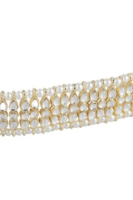 White Gold Plated Kundan And Pearl Studded Adjustable Kamarband