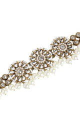 White Gold Plated Kundan And Pearl Studded Adjustable Kamarband