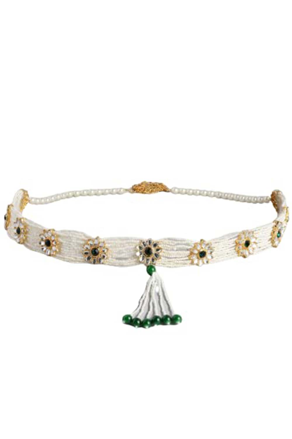 Green Gold Plated Kundan And Pearl Studded Adjustable Kamarband