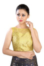 Buy Net and Brocade Woven Blouse in Yellow