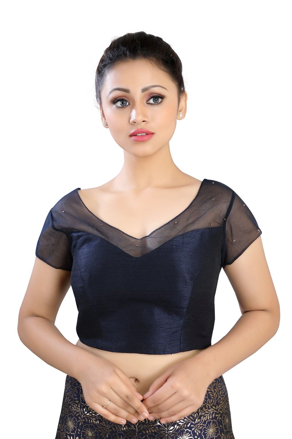 Buy Net and Art Silk Plain Blouse in Blue