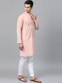 Buy Men's Pink Cotton Thread Work Embroidered Straight Kurta Online - Back