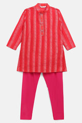 Boys Red Chanderi Khari Print Kids Kurta Churidar Set