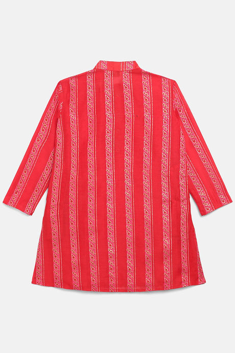 Boys Red Chanderi Khari Print Kids Kurta Churidar Set