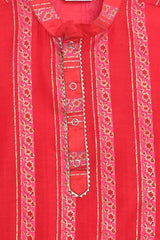 Boys Red Chanderi Khari Print Kids Kurta Churidar Set