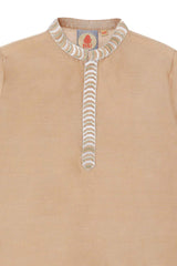 Gold And White Ethnic Wear Kids Art Silk Kurta Pajama Set For Boys