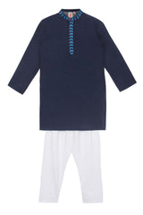 Indigo And White Ethnic Wear Kids Art Silk Kurta Pajama Set For Boys