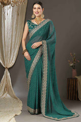 Teal Blue Georgette Zari Embroidered Bandhani Saree