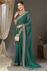 Teal Blue Georgette Zari Embroidered Bandhani Saree