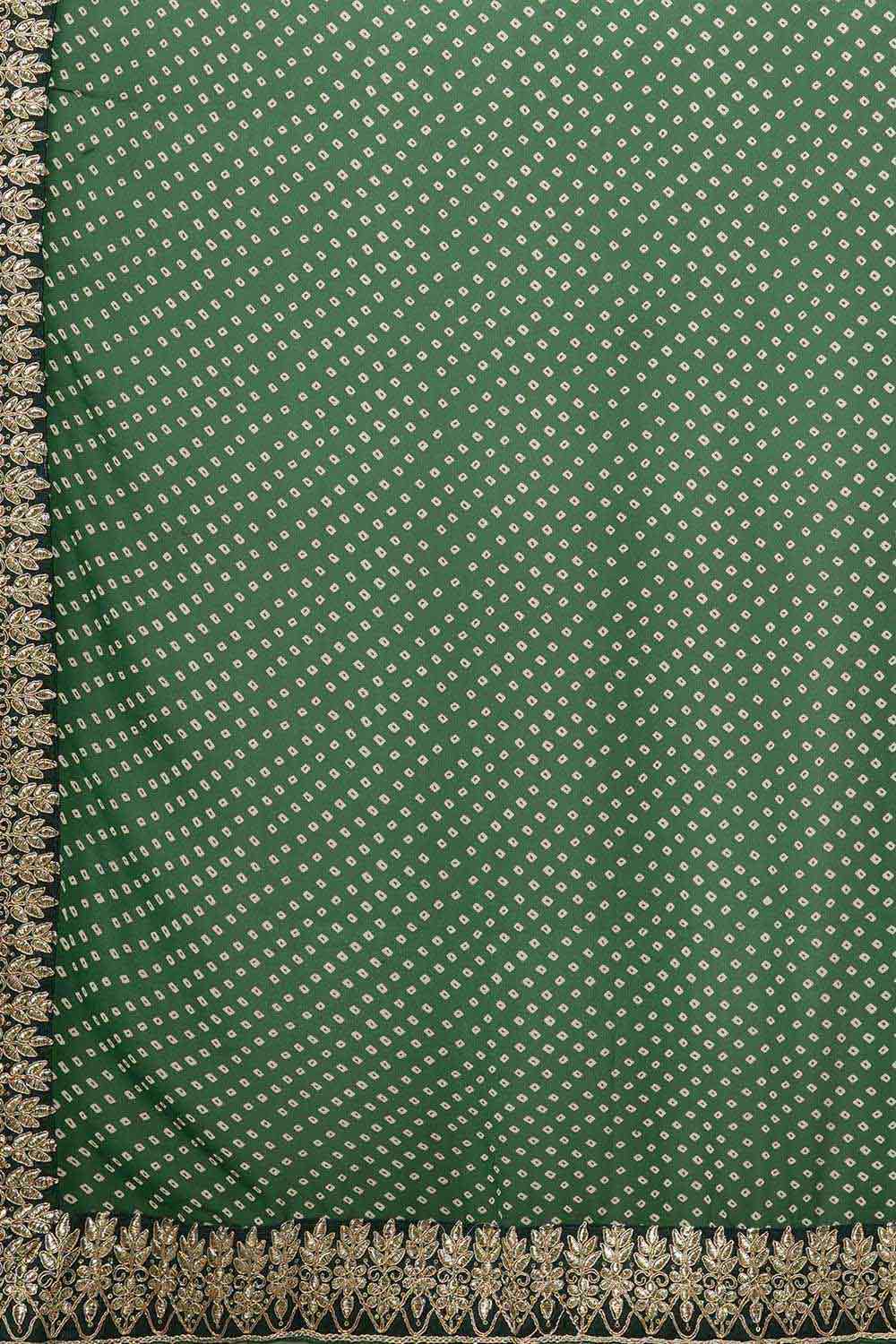 Green Georgette Zari Embroidered Bandhani Saree