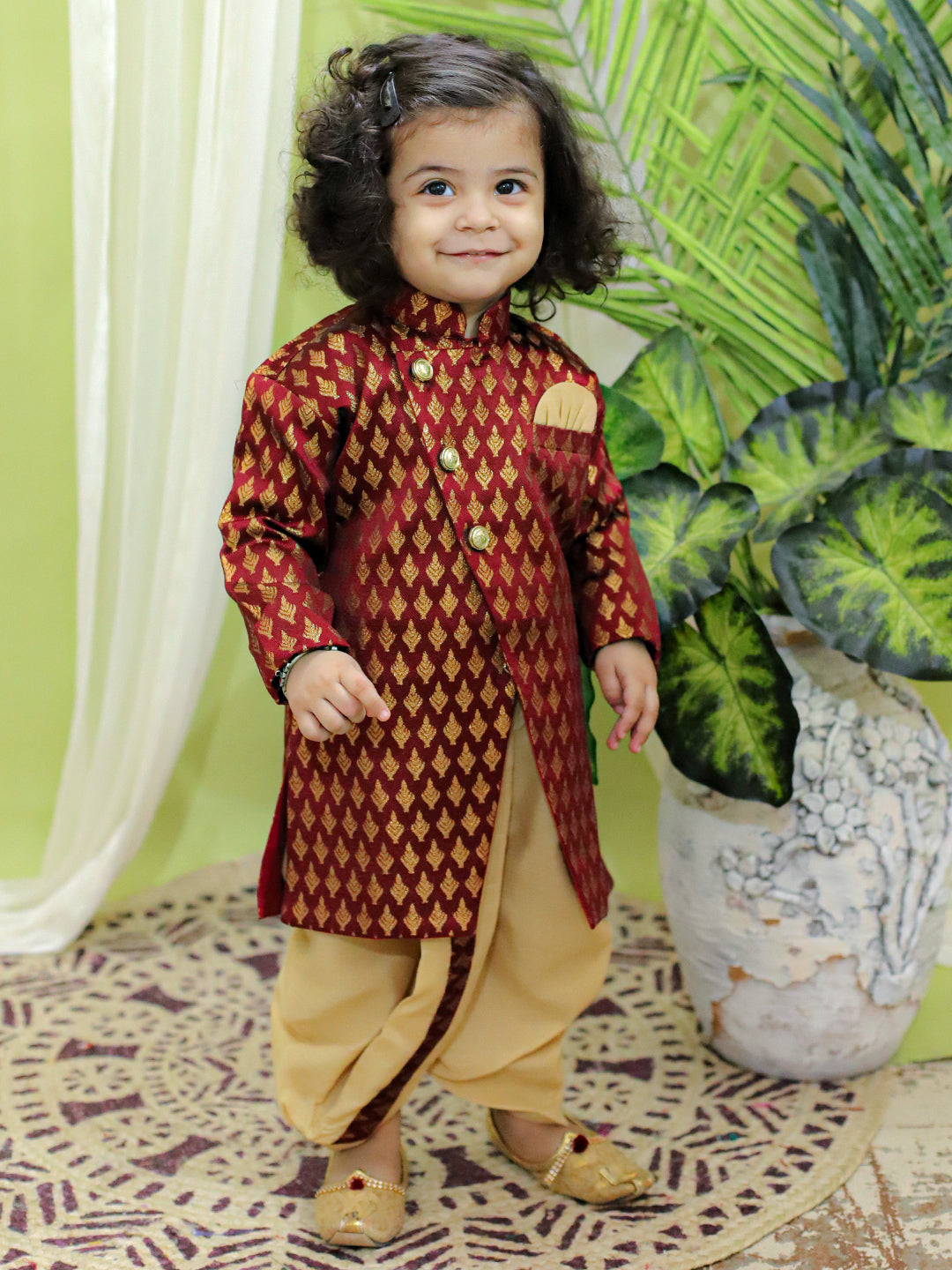 Maroon Sequined Organza Sherwani