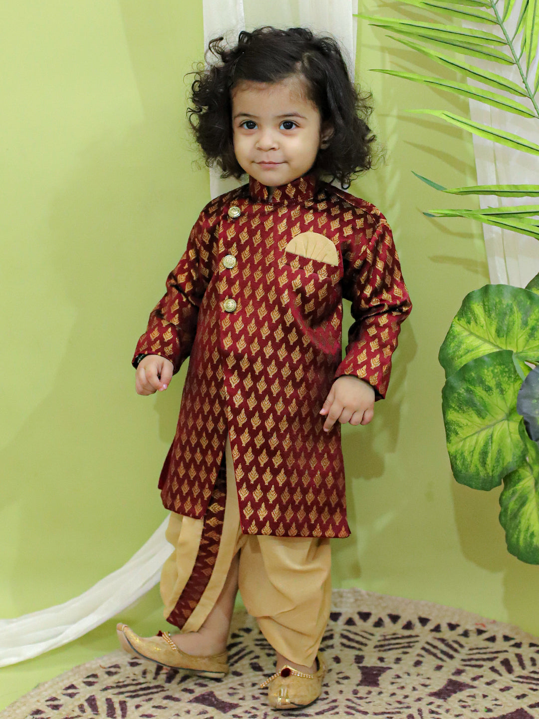 Maroon Sequined Organza Sherwani