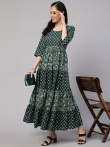 Green  Pure Cotton Zari Dresses