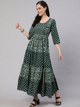 Green  Pure Cotton Zari Dresses