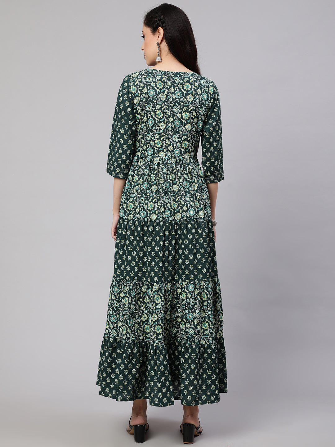 Green  Pure Cotton Zari Dresses