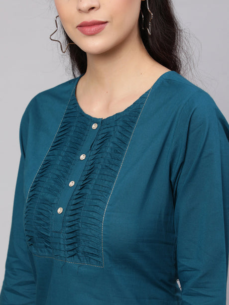 Teal  Pure Cotton Solid Tunics