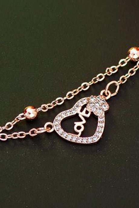 Buy Rose Gold Plated Heart Charm Crystal Bracelet Design