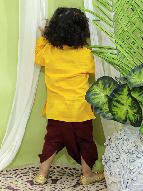 Yellow Embroidered Cotton Dhoti Kurta