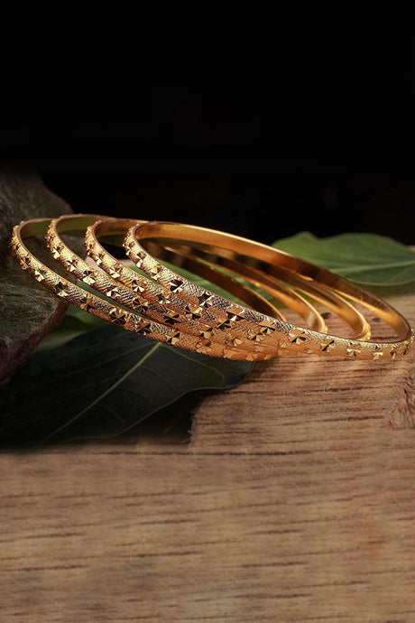 Buy Women's Copper Gold Plated Bangle Set in Gold Online - Back