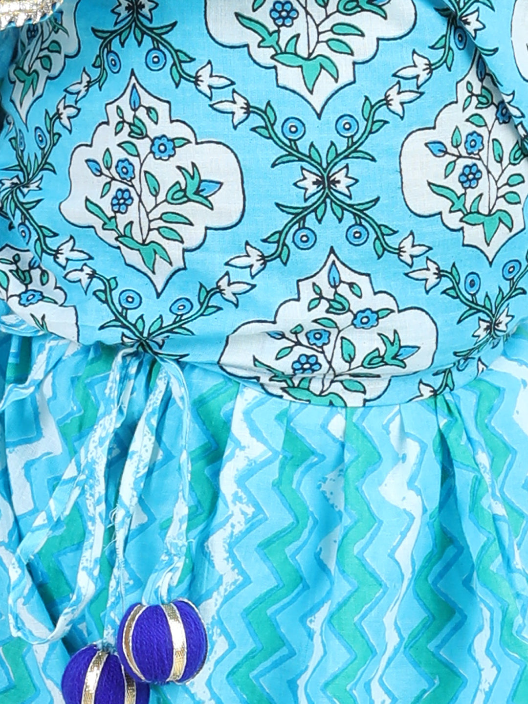 Blue Printed Cotton Indo Western