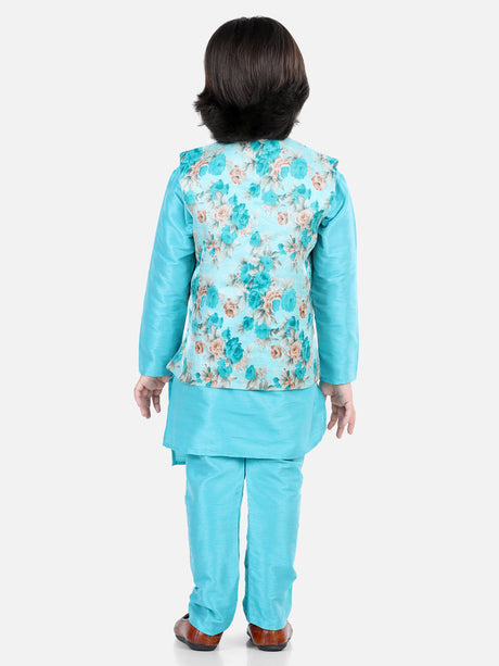 Blue Floral Chanderi Kurta Pajama
