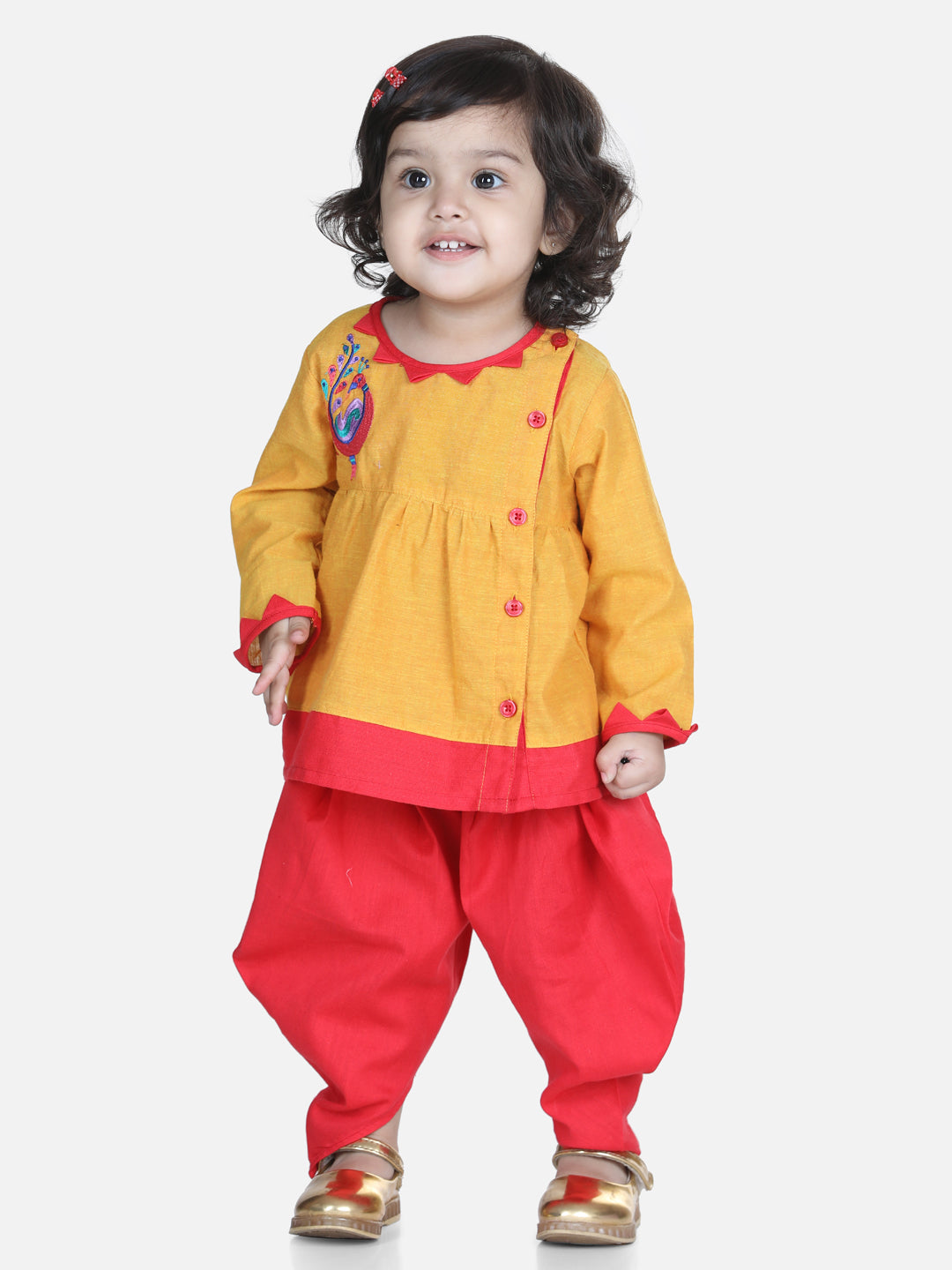 Yellow Embroidered Cotton Indo Western