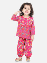 Pink Printed Cotton Girls Kid Suit