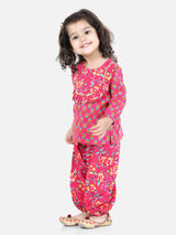 Pink Printed Cotton Girls Kid Suit