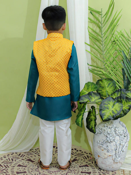 Yellow Embroidered Cotton Kurta Pajama