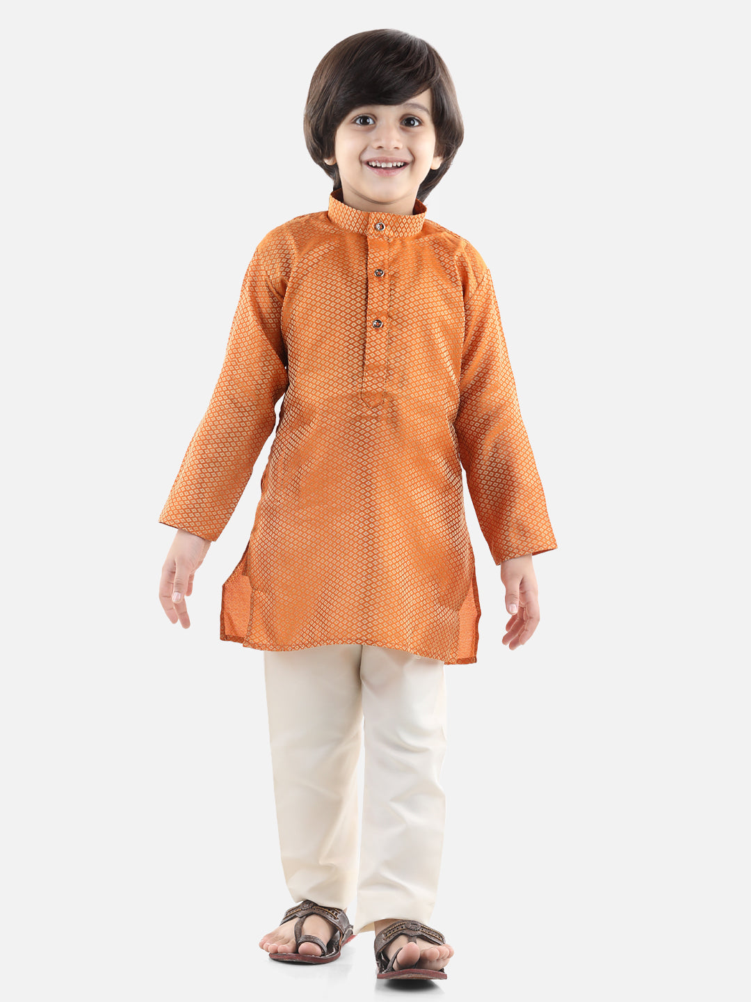 Orange Floral Jacquard Kurta Pajama