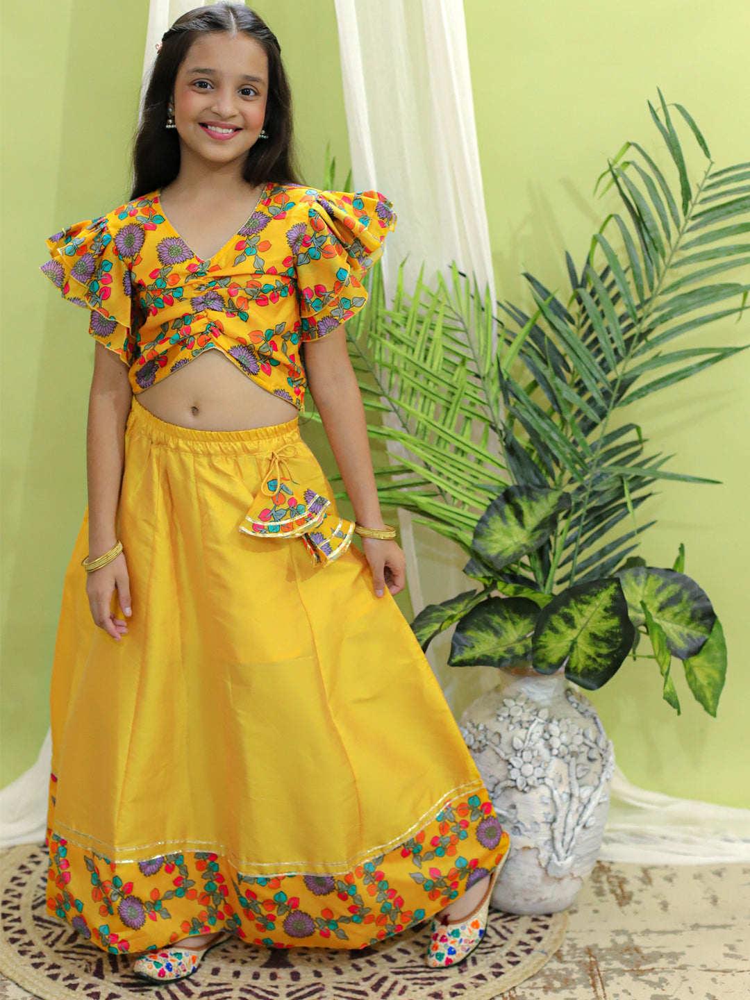 Yellow Floral Chanderi Lehenga Choli