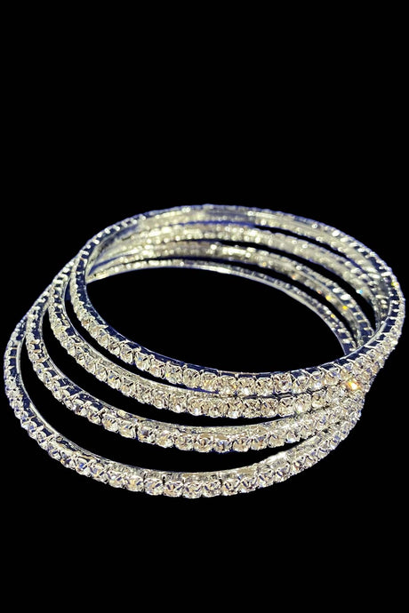 Set of 4 Silver Diamond Bangles