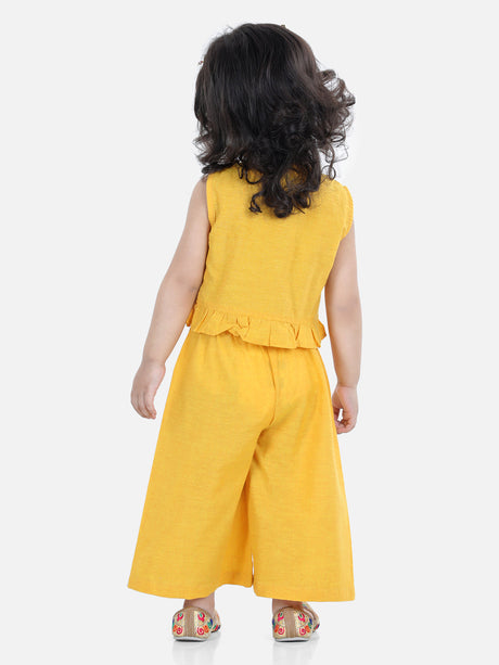 Yellow Embroidered Cotton Indo western