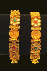 Gold And Multicolor Stone Flower Bangle Set Of 2