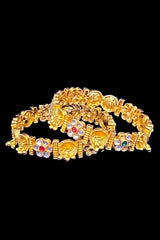 Gold And Multicolor Stone Flower Bangle Set Of 2