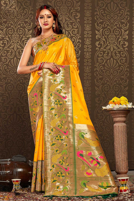 Yellow Paithani Art Silk Saree