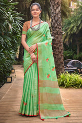 Green Linen Woven Saree