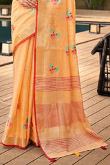 Orange Linen Woven Saree