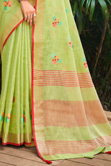 Light Green Linen Woven Saree